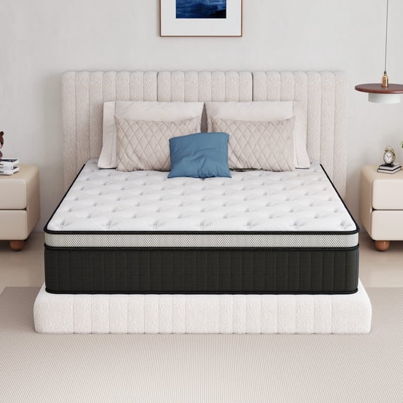 Oasskyo King Size 14" Pillow Top Hybrid Mattress, Pocket Spring & Memory Foam Mattress, Cool Sleep Motion Isolation Mattress for Pressure Relief, Mattress in a Box, CertiPUR-US Certified