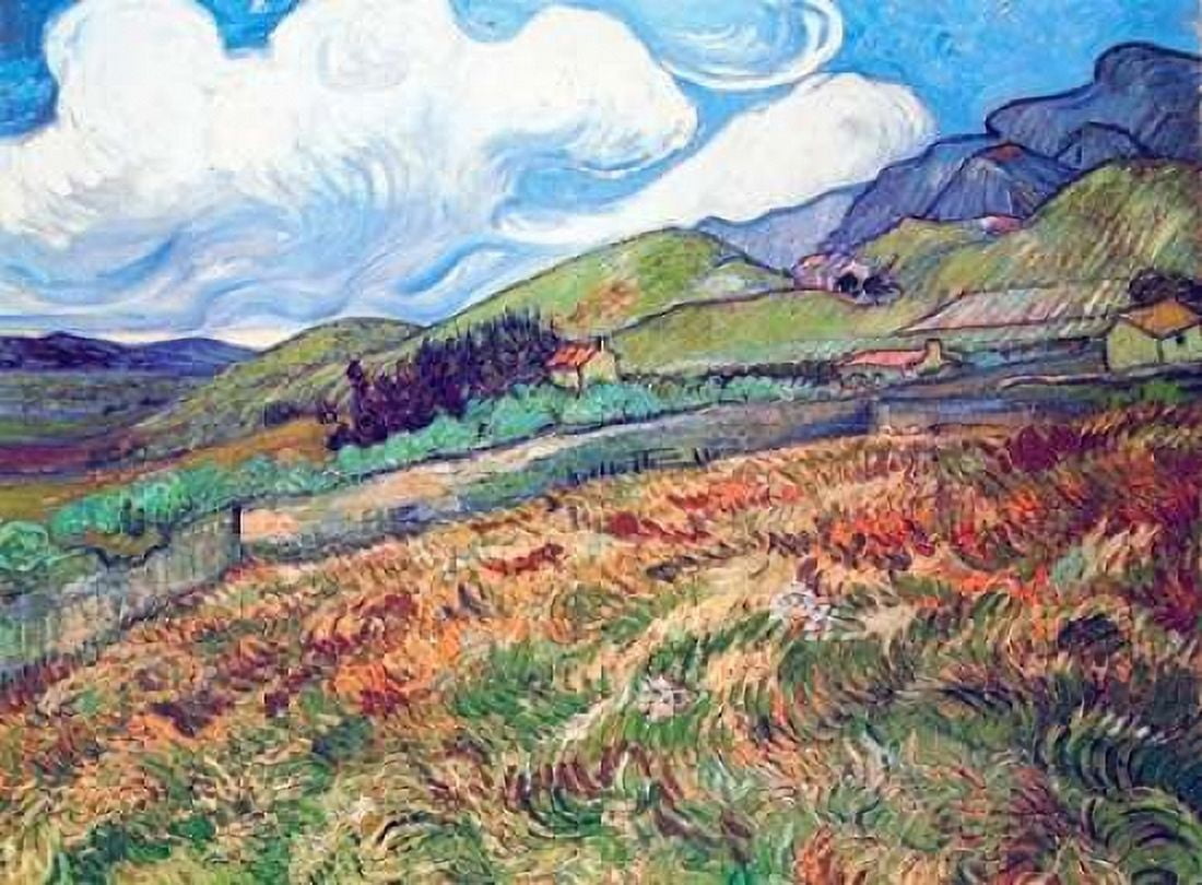 Oat Field With Mountains Canvas Art - Vincent Van Gogh (18 x 24)