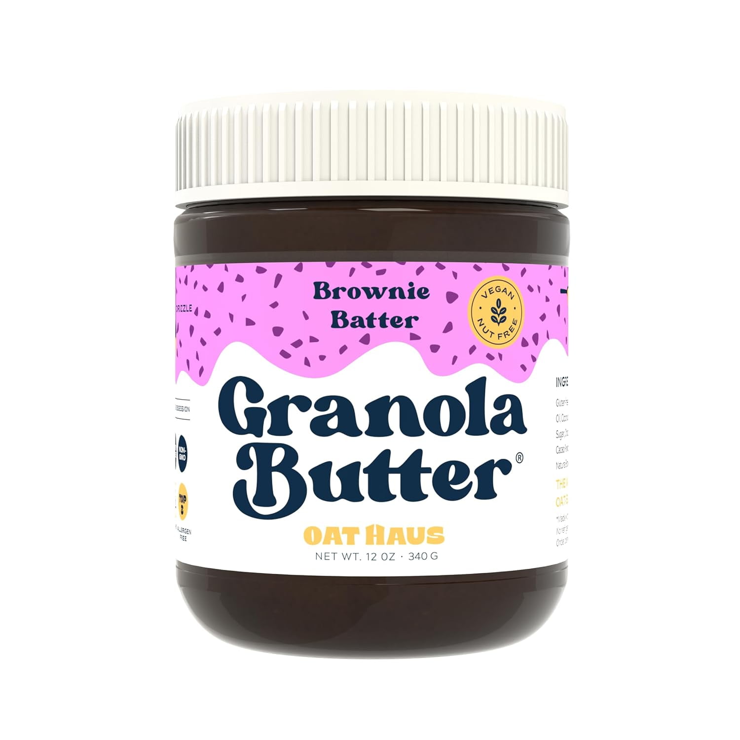Oat Haus Brownie Batter Granola Butter - Peanut-free, Almond (Tree-Nut) Free, Vegan, Gluten-Free, & School-Safe, Chocolate Spread Alternative (12 oz)