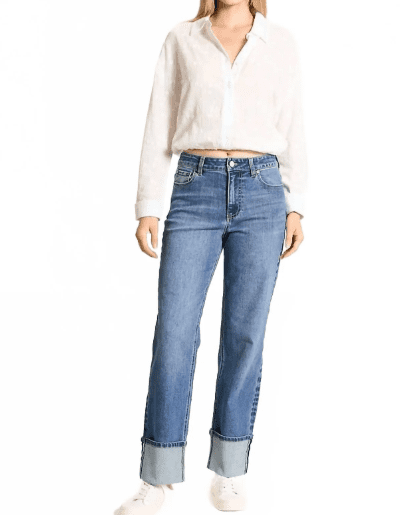 Oat New York Women's Luna Dark Wash HIgh Rise Cuffed Wide Leg