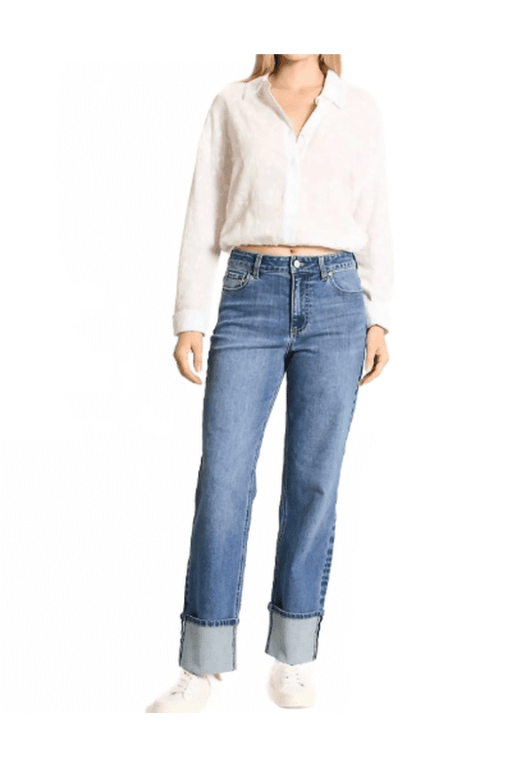 New York Women's Luna Dark Wash HIgh Rise Cuffed Wide Leg Jeans, 30