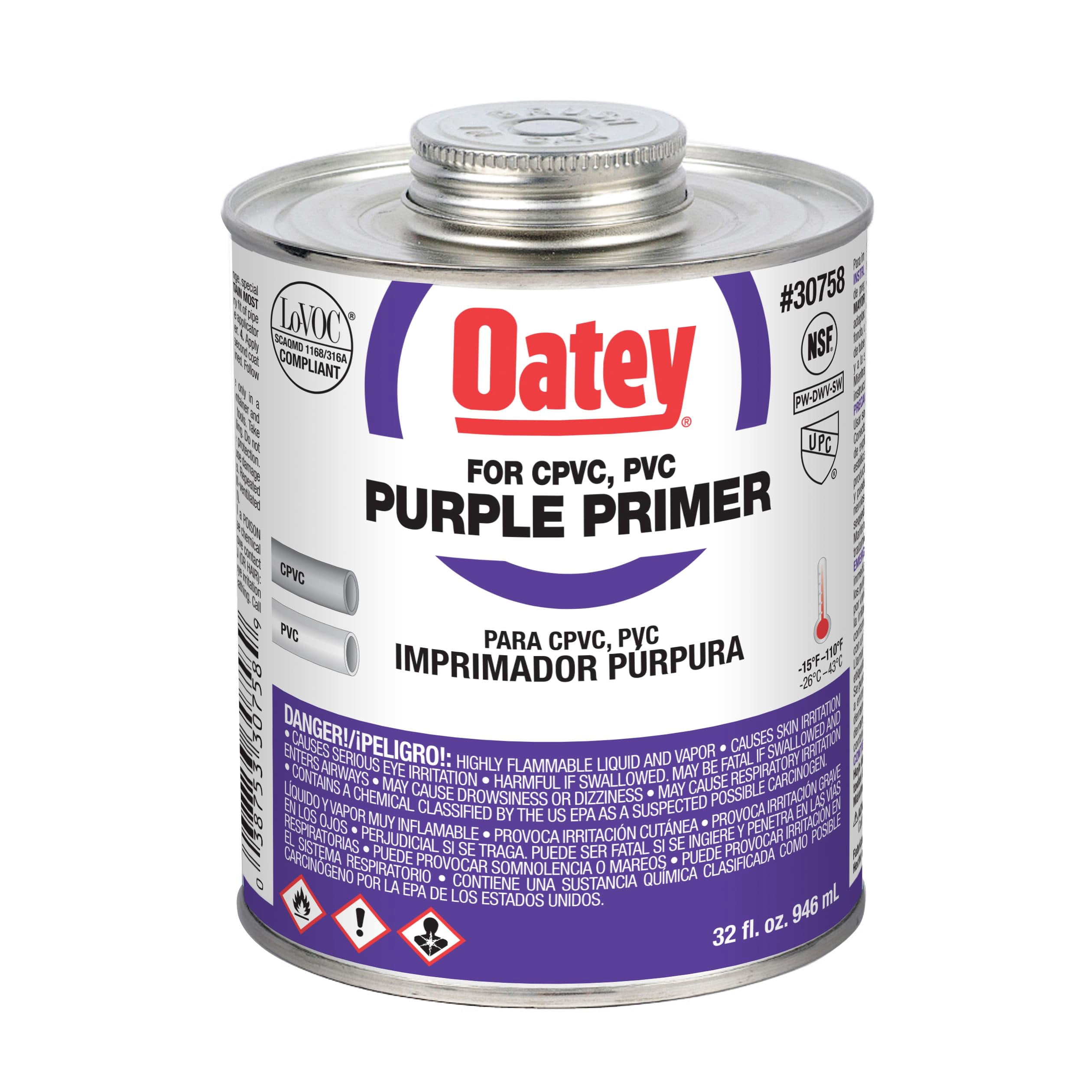 Oatey 30758 Low Voc 32 Oz Purple Primer