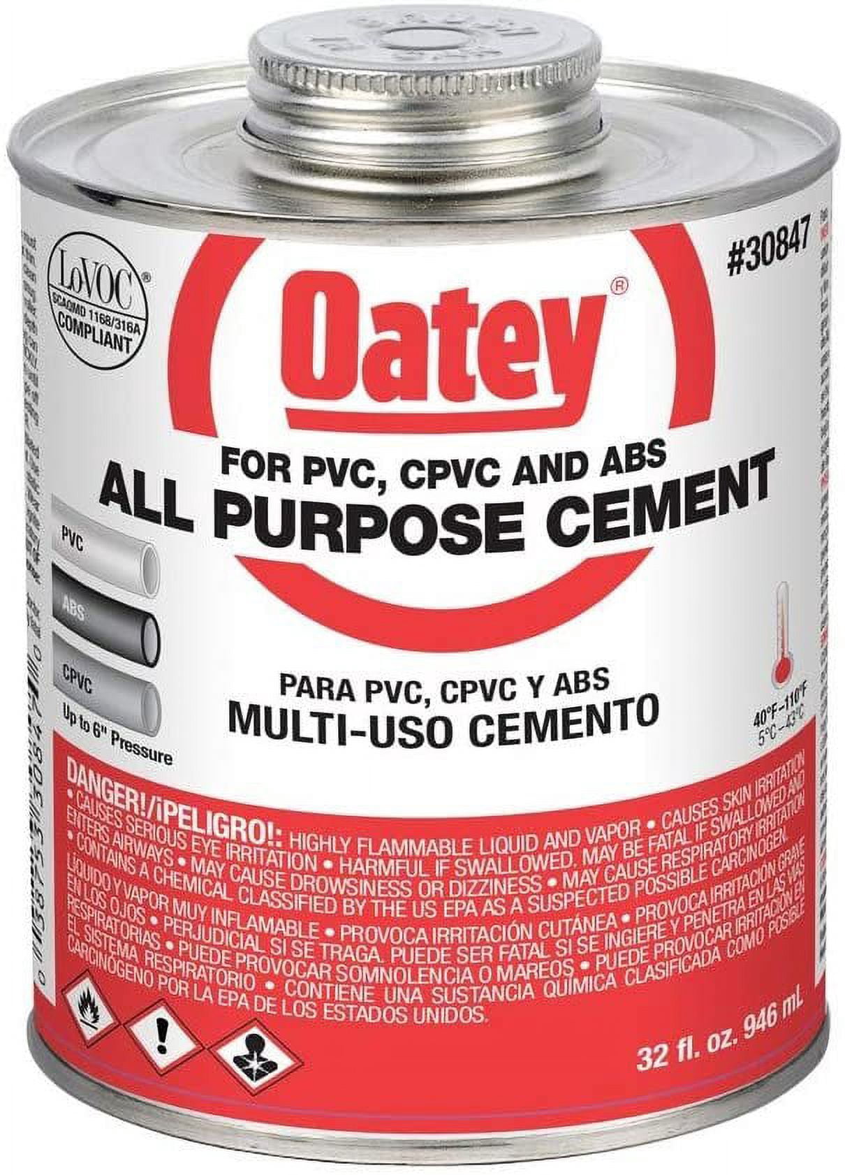 Oatey 30847 All Purpose Cement, 32 oz, Milky-Clear, 32 Fl Oz