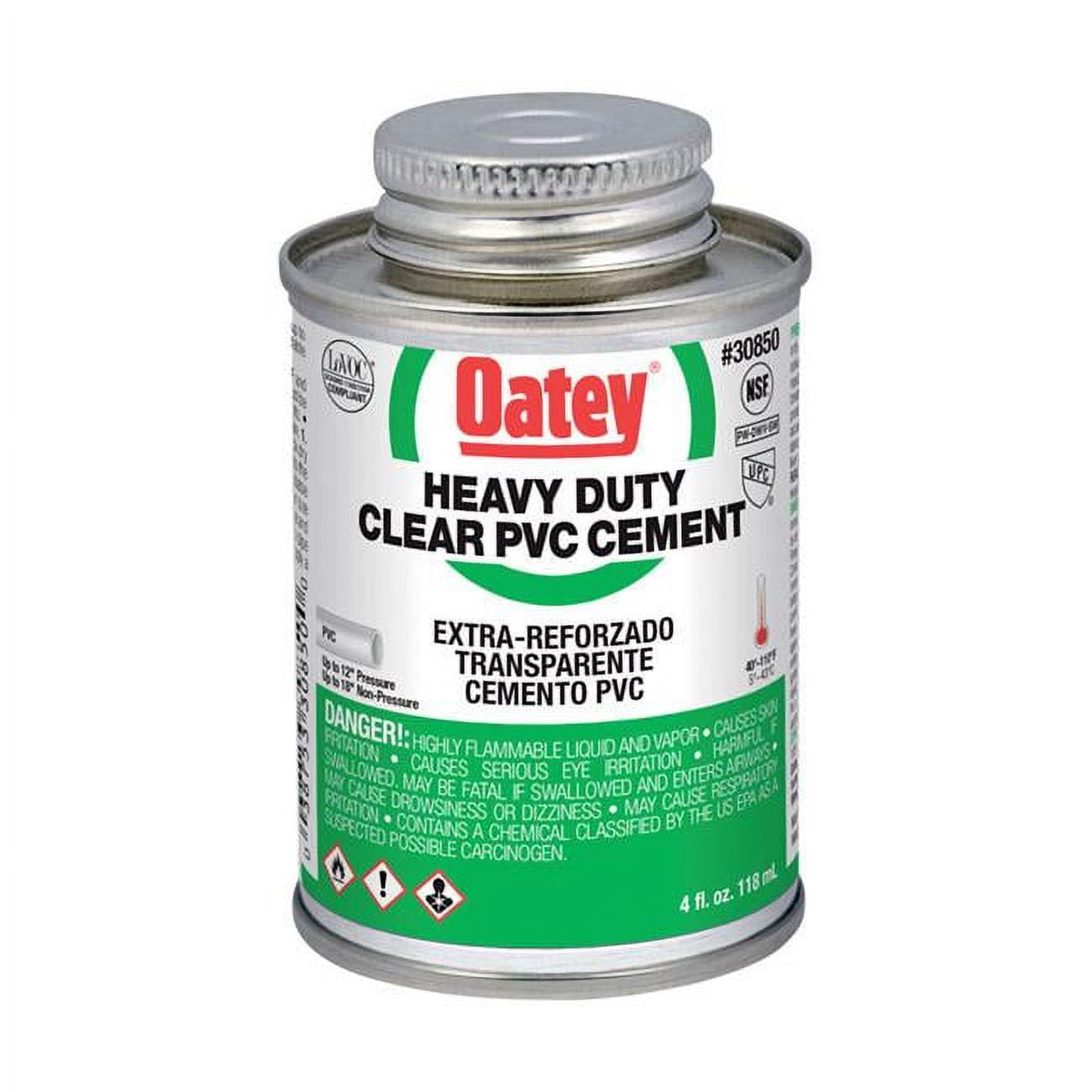Oatey 30850 Heavy Duty Solvent Cement, 4 oz, Can, Clear, Liquid