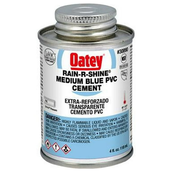 Oatey 30890V Rain-R-Shine Blue PVC Pipe Cement, Medium Bodied,4 oz. - Quantity 24