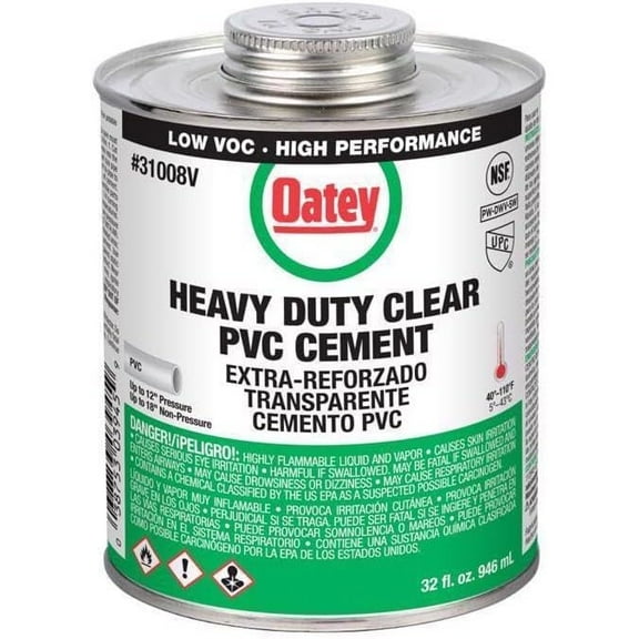 Oatey 31008V Clear Heavy-Bodied PVC Pipe Cement, 32 oz. - Quantity 1