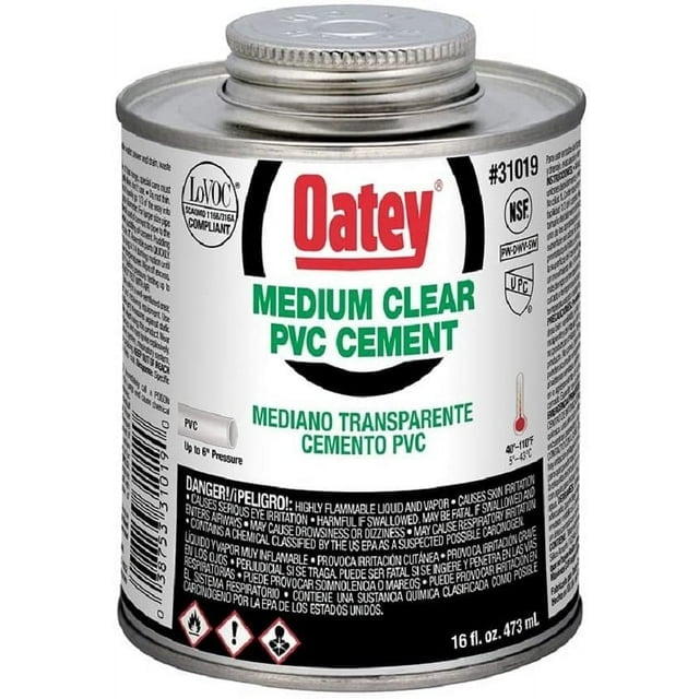 Oatey 31019 Medium Cement, 16-Ounce, 16 oz, PVC Clear