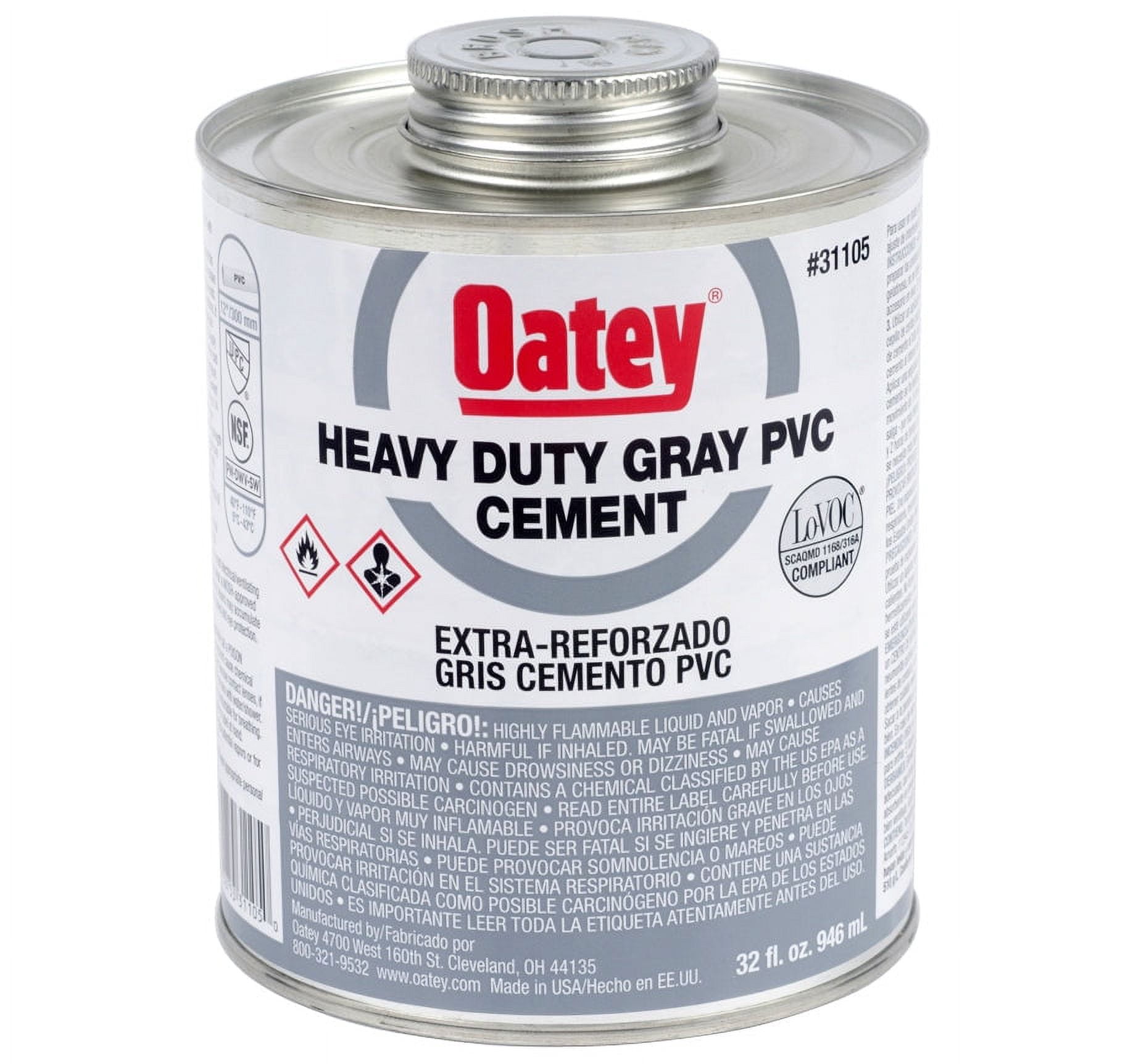 Oatey 31105 Heavy Bodied PVC Cement, 32 Oz, Gray, Each
