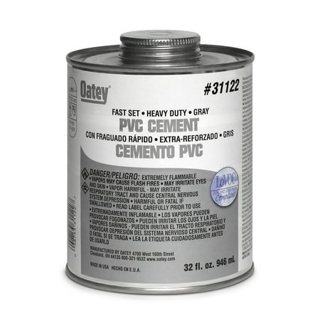 Oatey 31122 Fast-Set Heavy Duty Solvent Cement, 32 oz, Can, Gray, Liquid