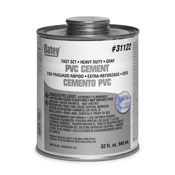 Oatey 31122 Fast-Set Heavy Duty Solvent Cement, 32 oz, Can, Gray, Liquid