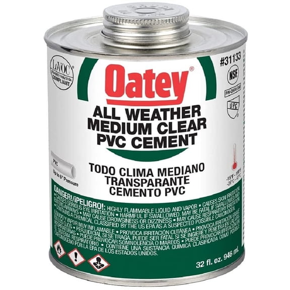 Oatey 31133 PVC All Weather Cement, 32 oz, Clear, 32 Fluid Ounces