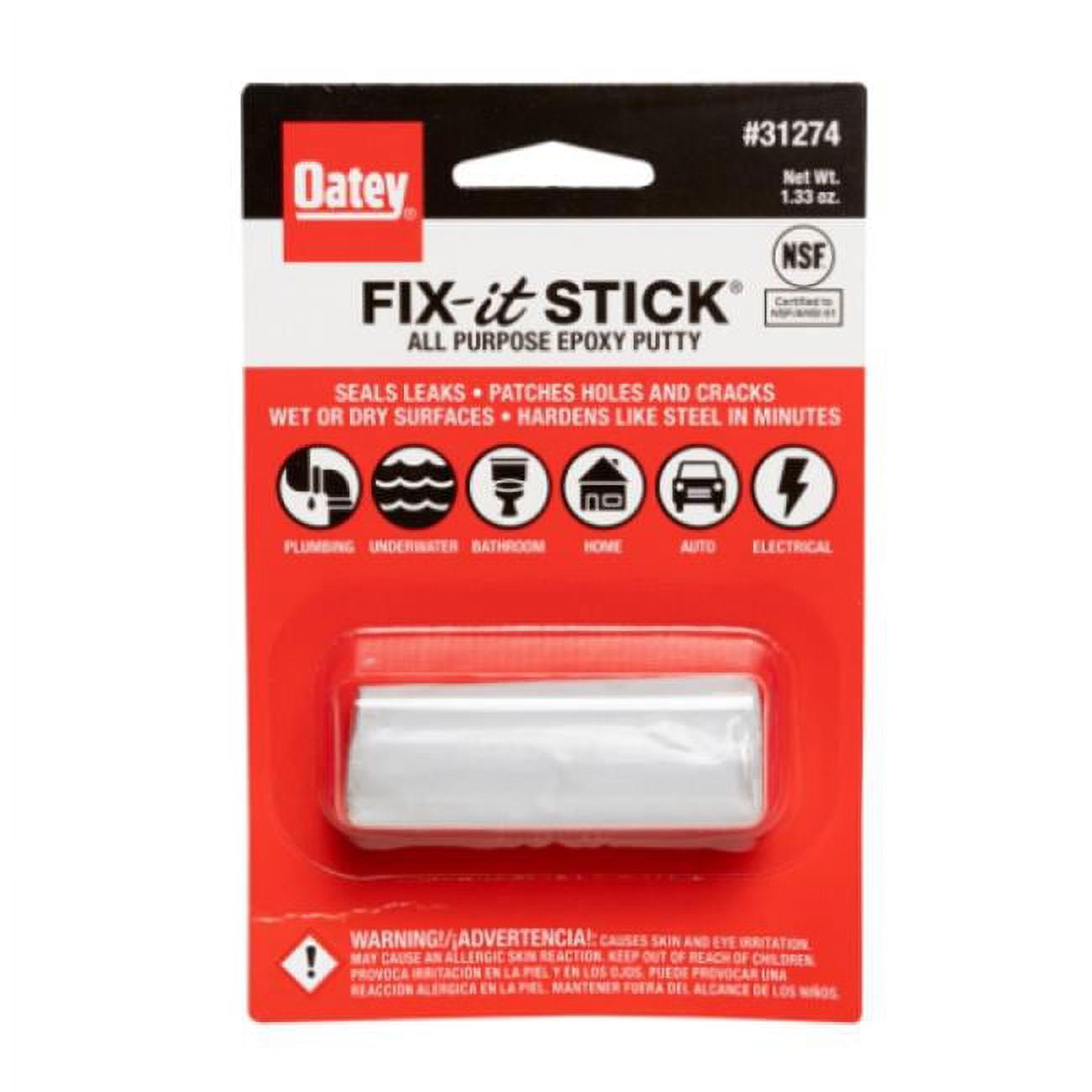 Oatey 31274 1.3 oz Fixit Stick All Purpose Epoxy Putty Off White