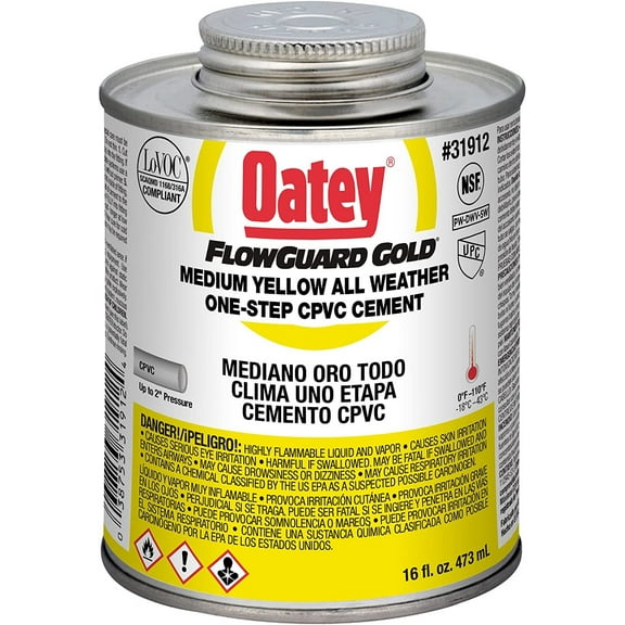 Oatey 31912 16 oz Flowguard Gold 1-Step Cement, CPVC Yellow