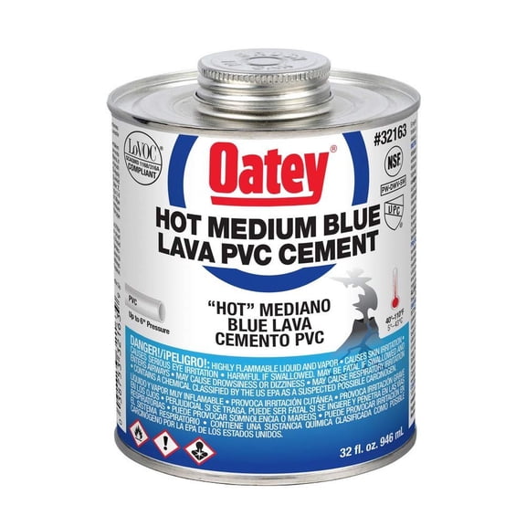OATEY 32163, 32 OZ. PVC BLUE LAVA HOT MEDIUM BODIED CEMENT - UP TO 6" DIAMETER
