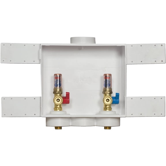 Oatey 38569 Quadtro Washing Machine Outlet Box, Hammer Arrestors, 1/4 Turn, Copper