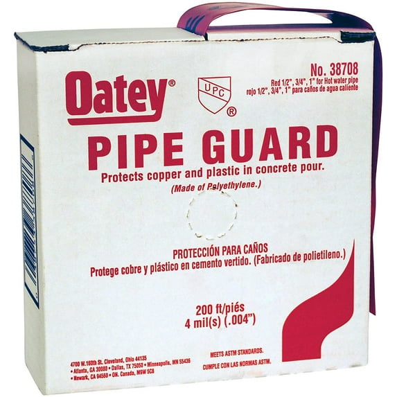 Oatey 38708 Pipe Guard Tape, 4 Mil Sleeve, Polyethylene, 1/2-Inch, 3/4-Inch, 1-Inch, Red