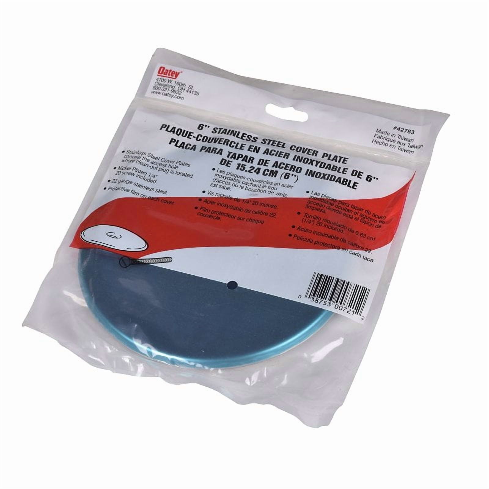 Oatey 42783 Flange Cover Plate 6 in Dia Stainless Steel Chrome Plated Screw