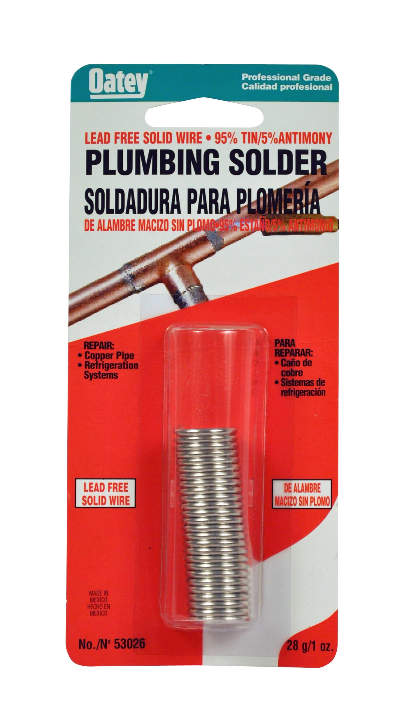 Oatey 53026 Wire Solder, 1 oz Carded, Solid, Silver Gray