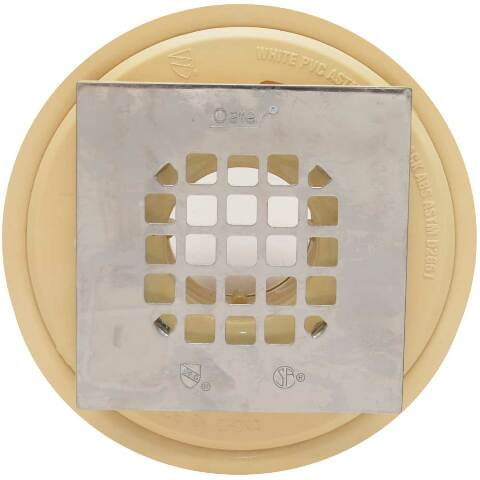 Oatey Boat Shower Drain 42237 | 2 3/4 Inch Square PVC Beige Tan
