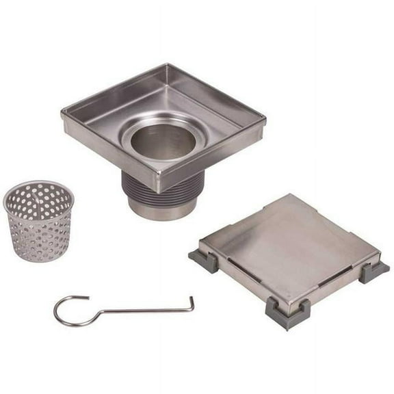 Oatey DSS1040R2 4 x 4 in. Stainless Steel Square Shower Drain with Tile-In Pattern Drain Cover