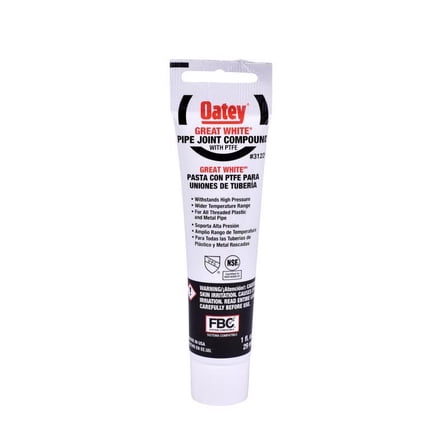 Oatey Great White 31229 Pipe Joint Compound With PTFE, 1 oz, Tube, White, Liquid Paste