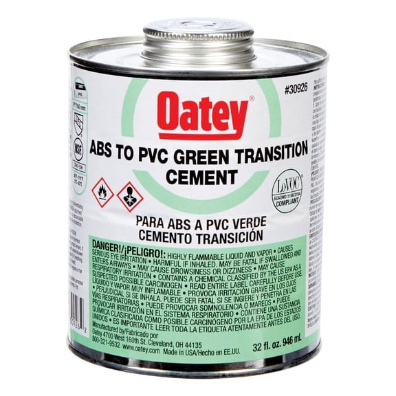Oatey 30926 Green Medium-Bodied Formula Transition Cement For Abs/Pvc 32 Oz.