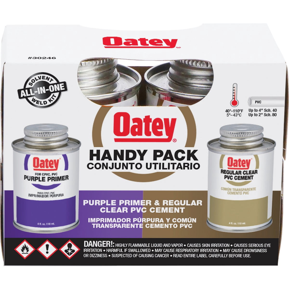 Oatey Handy Pack, Clear and Purple Primer and Cement for PVC