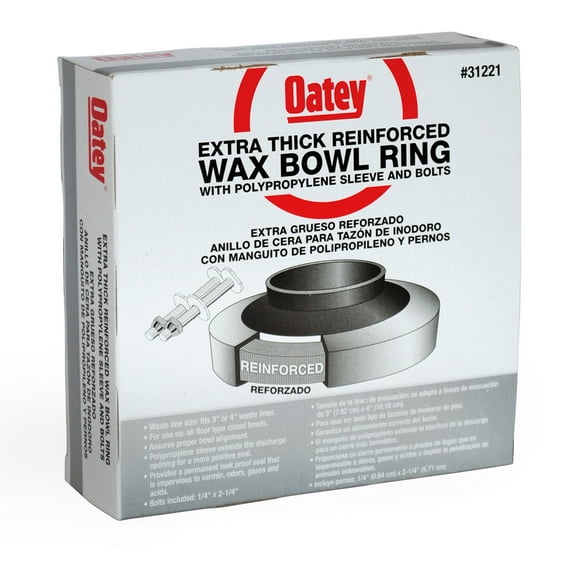 Oatey Jumbo Reinforced Extra-Thick Petroleum Toilet Wax Bowl Ring with Polyethylene Sleeve and Bolts