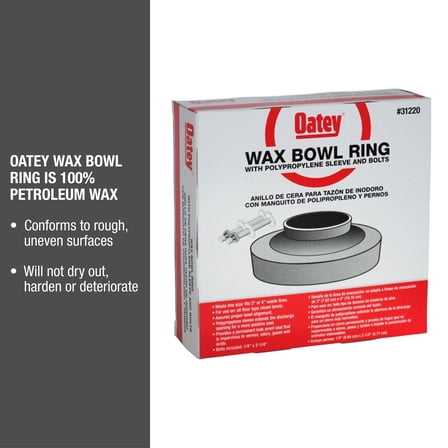 Oatey Leak-Proof Petroleum Toilet Wax Bowl Ring with Polyethylene Sleeve and Bolts, 1-Pack