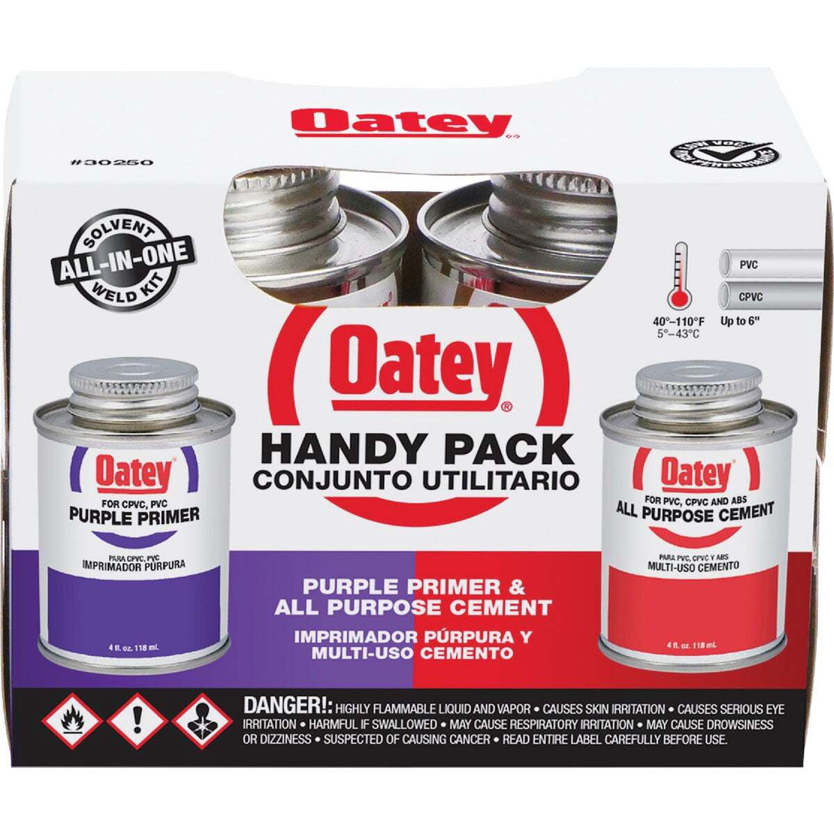 Oatey Purple Primer and All-Purpose Medium Cement for Welding, Handy Pack of 2, 4 oz. Containers
