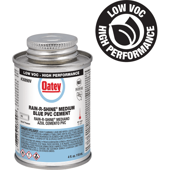 Oatey Rain-R-Shine Low Voc Medium Bodied Blue PVC Cement - Single Pack  Residential Use, Standard Application