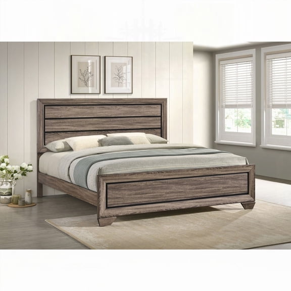 Eastern King Bed with Oatfield's Washed Taupe Panel and Slatted Structure - Classic & Sturdy