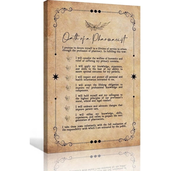 Oath of A Pharmacist Wall Art Vintage Doctor Quote Poster Canvas Decorations Wall for Bathroom  for Bedroom  Artwork  Posters