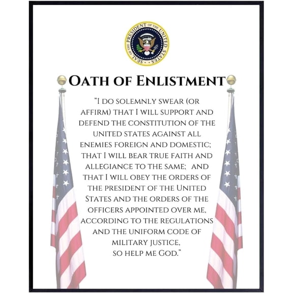 Oath of Enlistment Wall Art  Patriotic Military Decor, Inspirational Soldier Pledge Poster, Veteran Gift for Office or Home