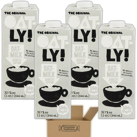 Oatly Barista Edition Original Oat Milk Bundle Pack - 128oz Total - 4 Individually Sealed 32oz Cartons - Perfect Foaming for Lattes, as Coffee Creamer, Matcha Latte in Cornershop Confections Pack