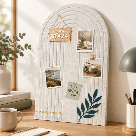 Oatmeal Arched Felt Bulletin Board, 36"x24", Decorative Wall Pin Board