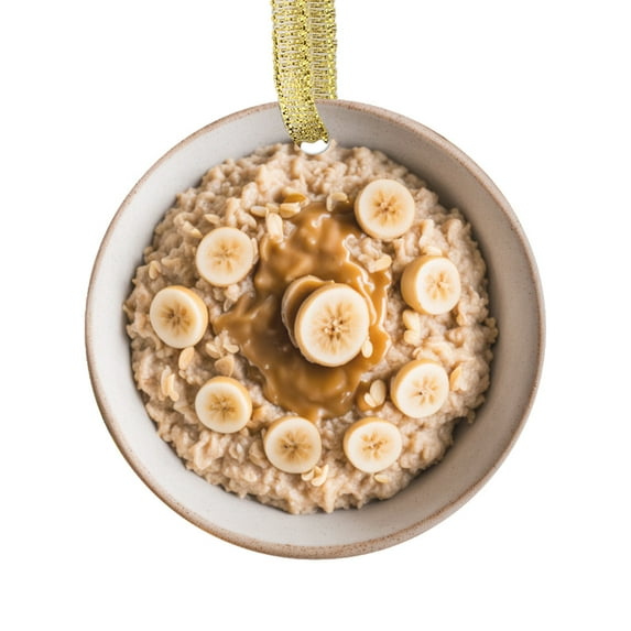 Oatmeal with Banana Peanut Butter and Honey Breakfast Comfort Food Lovers Foodie Novelty Holiday Christmas Ornament Xmas Tree Gift (Flat Design Printed on Ceramic, Not 3D)
