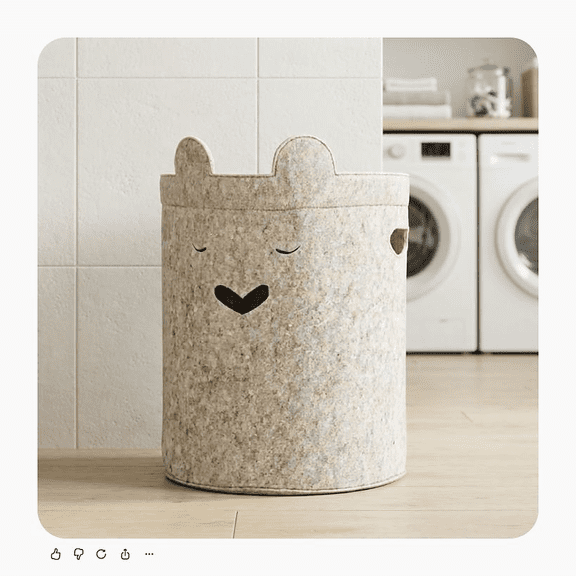 Oatmeal Bear Felt Nursery Laundry Hamper, Large Collapsible Clothes Basket and Toy Storage Organizer with Built-In Handles for Bedroom and Baby Room