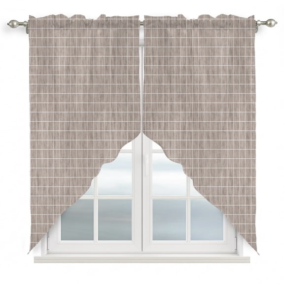 Oatmeal Beige Gingham Swag Valance Curtains Vintage Minimalist Vertical Warp Grid Rod Pocket Swag Curtains Small Window Treatments for Kitchen Bathroom Bedroom 36" W x 36" L, 2 Panels