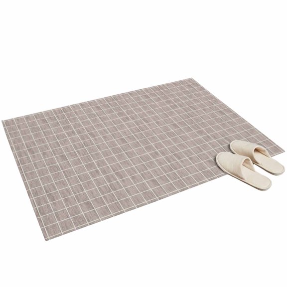 Oatmeal Beige Gingham Washable Area Rug 2 x 3 ft Vintage Minimalist Vertical Warp Grid Soft Non‑Slip Rugs Stain Repellent Indoor Mats for Front Door, Narrow Hallway, Kitchen Doorway, Bedside