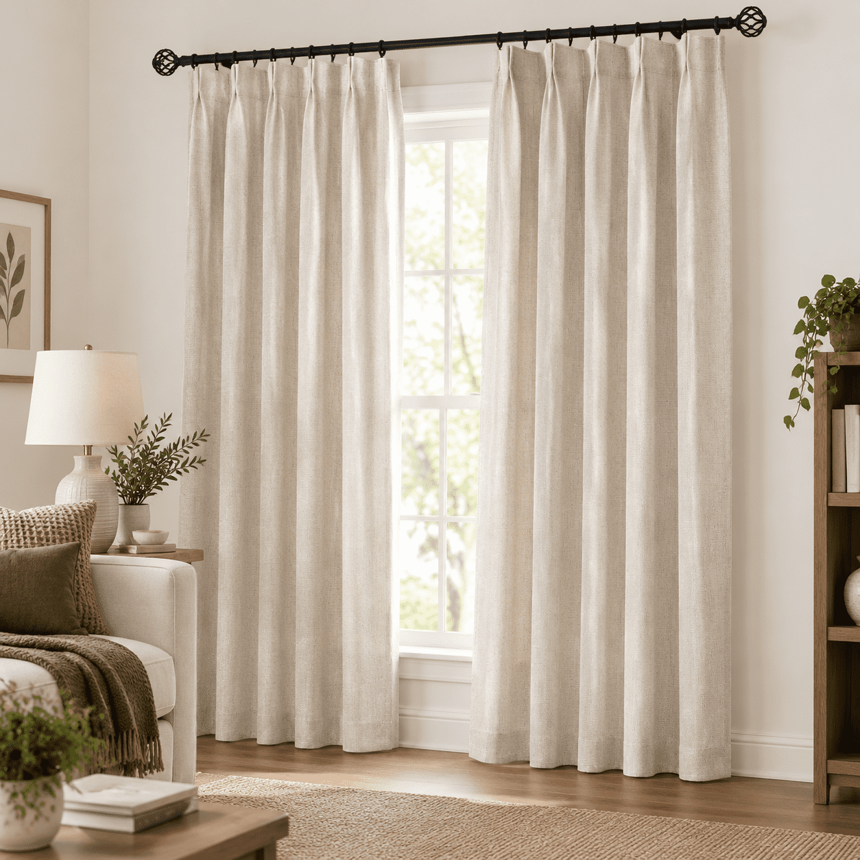 Simple Neutral Oatmeal Beige Pinch Pleated Curta84 Inches Long For Living Room 2 ...