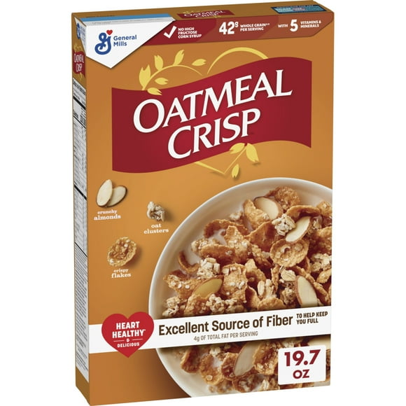 Oatmeal Crisp Heart Healthy Cereal, High Fiber Cereal Made with Whole Grain, 19.7 oz