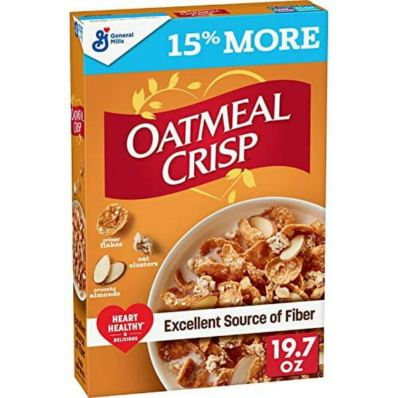 Oatmeal Crisp Heart Healthy Cereal, High Fiber Cereal Made with Whole Grain, 19.7 oz