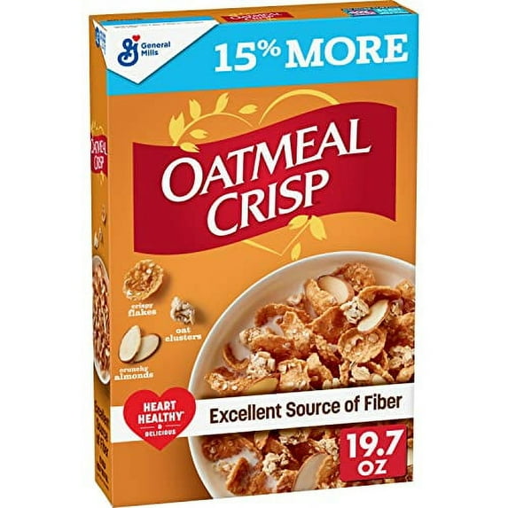 Oatmeal Crisp Heart Healthy Cereal, High Fiber Cereal Made with Whole Grain, 19.7 oz