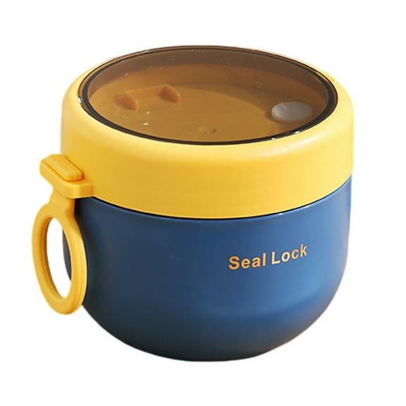 Oatmeal Cup Microwaveable Stainless Steel Soup Cup Portable Soup Bowl Breakfast Milk Insulated Cup for Students Blue