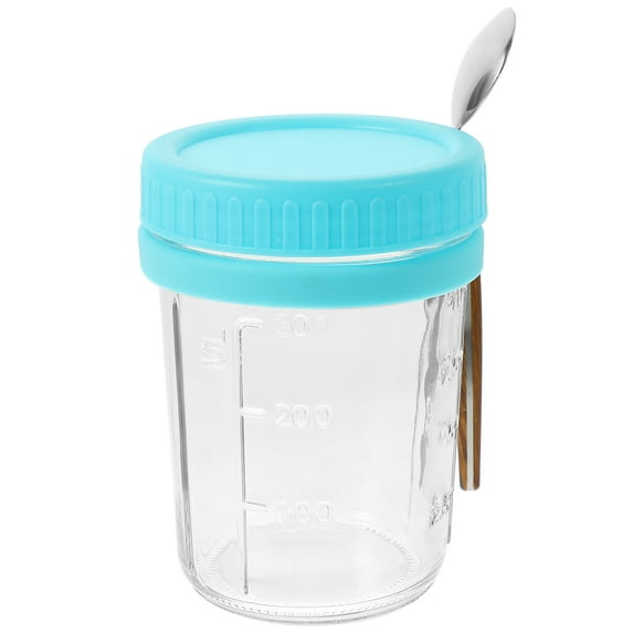 Raindrops Overnight Oats Container Sky-Blue Glass 1 Set 4.8In