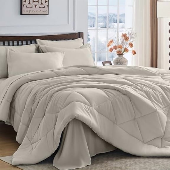 Oatmeal Full Comforter Set - 7-Piece All Season Bed in a Bag Full, Ultra Soft Bedding Set with Comforter, Flat Sheet, Fitted Sheet, Pillowcases, Pillow Shams
