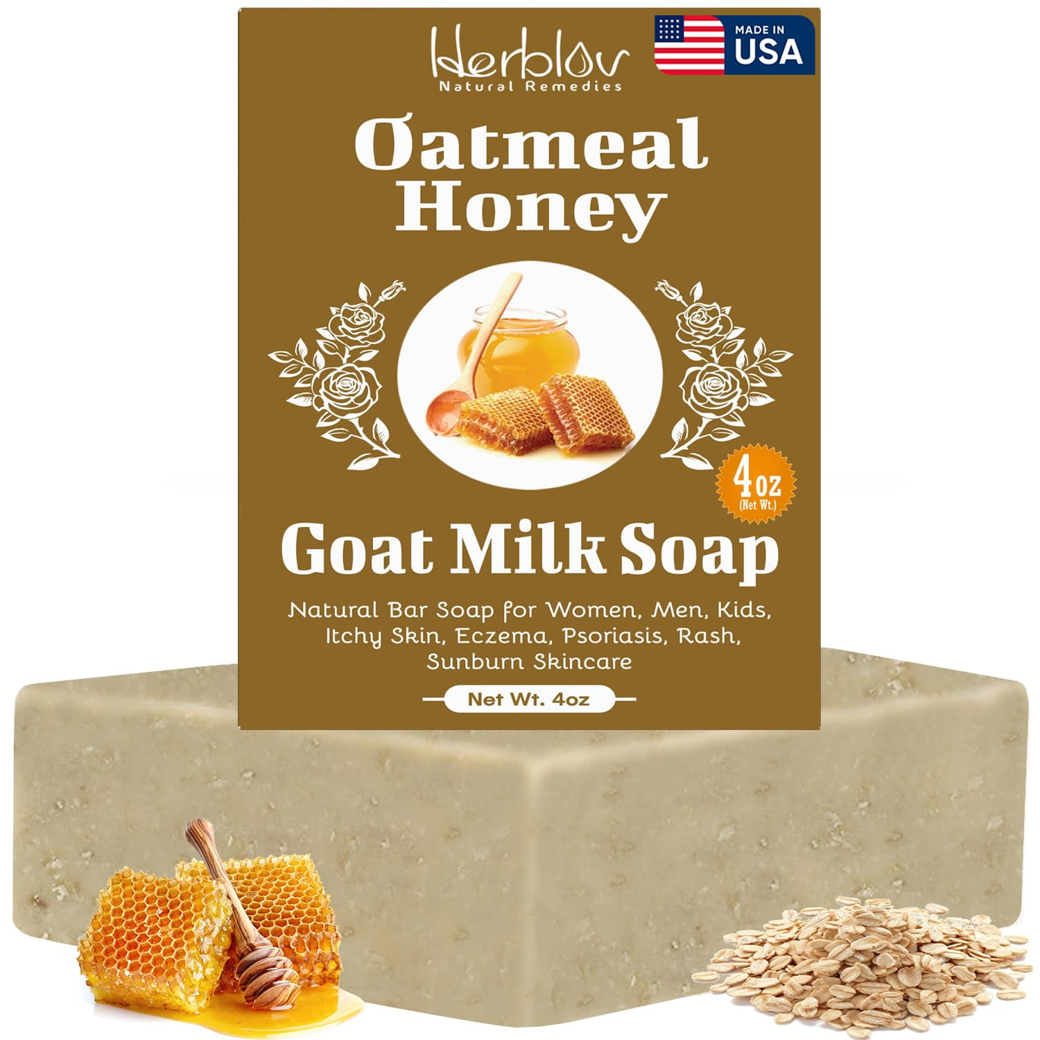 Oatmeal Honey Goat's Milk STF9 Bar Natural Bar for Women, Men, Kids