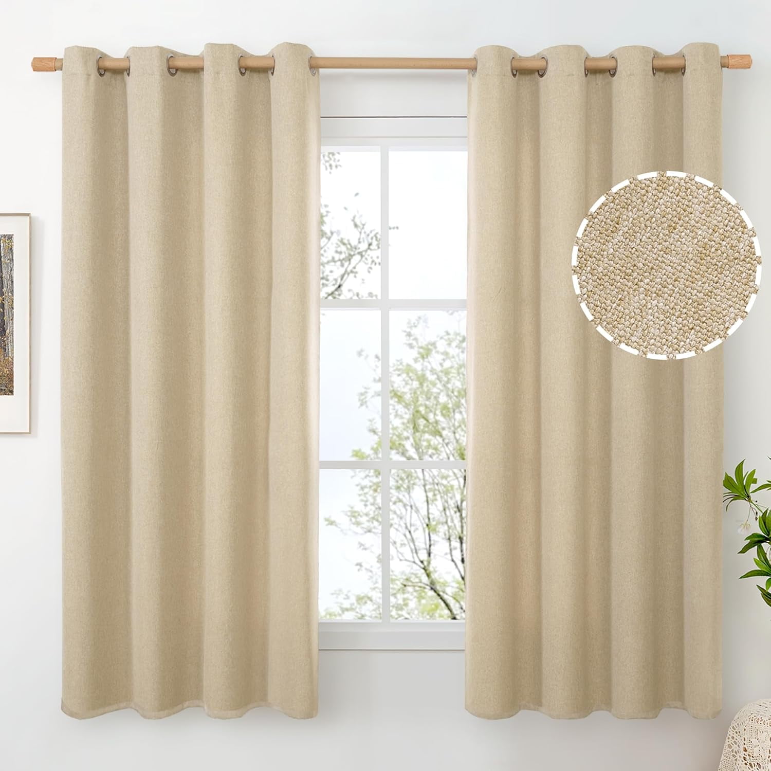 Oatmeal Linen Curtains for Living Room 68 Inch Length 2 Panels Set ...