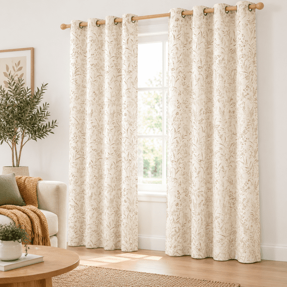 Oatmeal Linen Flpattern Curta52 X 84 Inch 2 Panels - Walmart.com